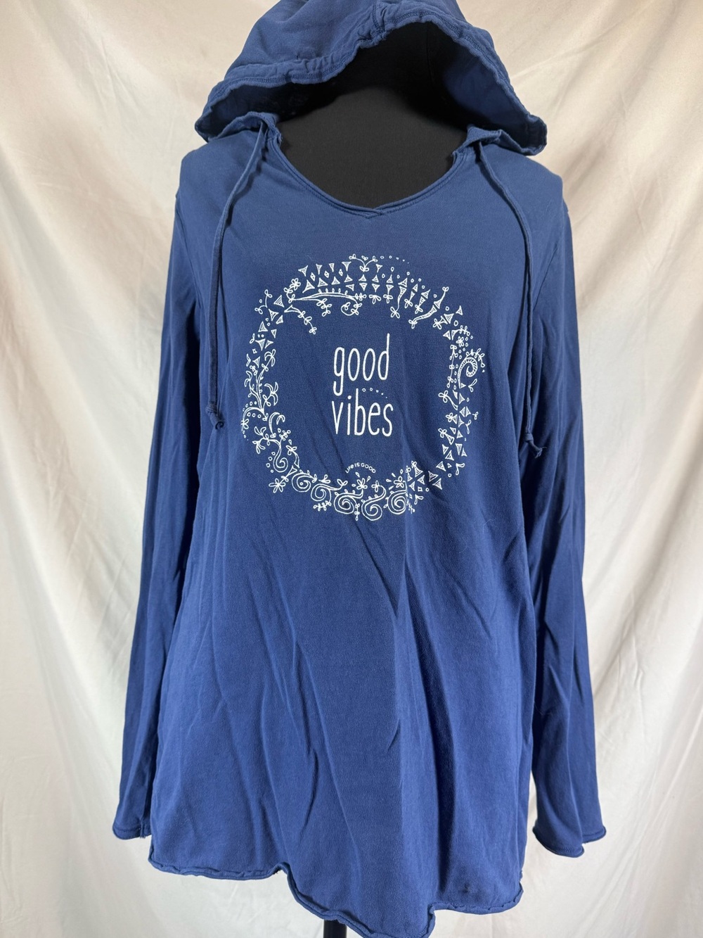 Life is Good “Good Vibes” Mandala Crusher Hoodie Cobalt Blue - Size Small